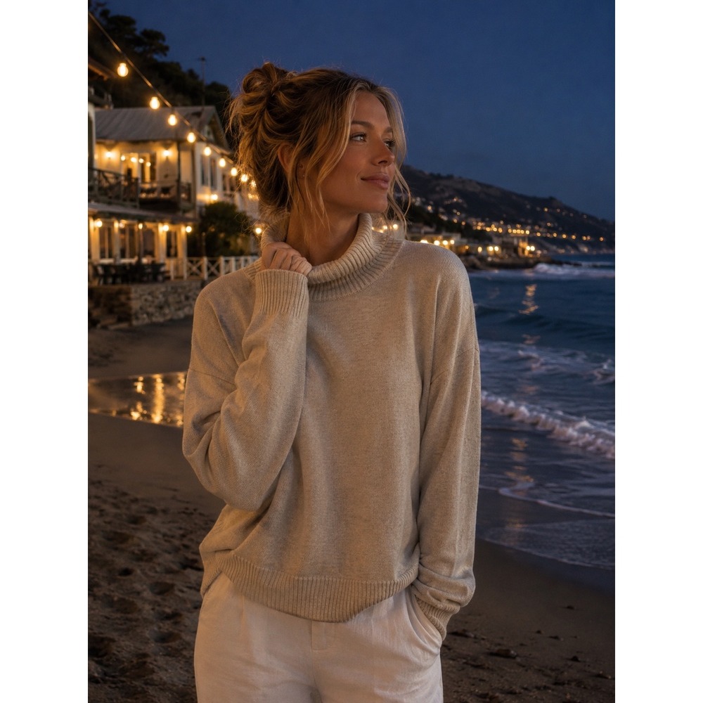 Treasure & Bond Sweater Womens Small‎ Beige Turtleneck Pullover Soft Knit Cozy